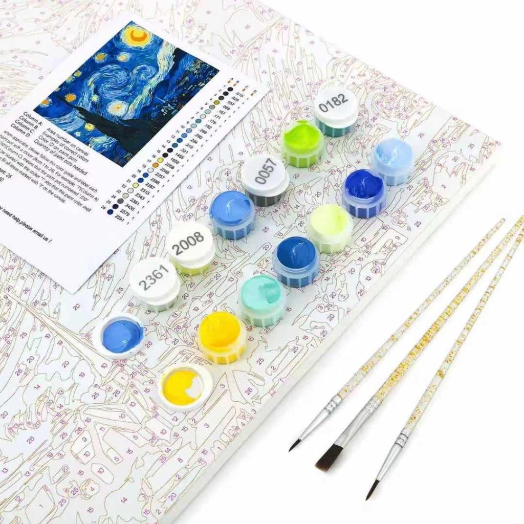 What’s in a paint by numbers kit package